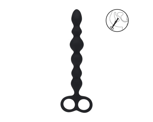 Черная анальная цепочка Beaded Silicone Anal Probe with Double Loop - 24 см.