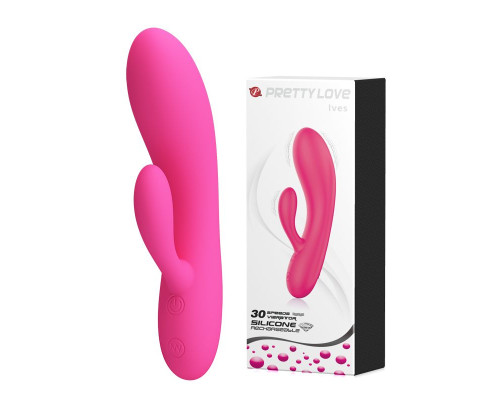 Розовый вибратор с клиторальным отростком Ives - 16,9 см.