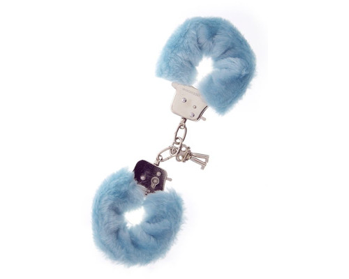 Голубые меховые наручники METAL HANDCUFF WITH PLUSH BLUE