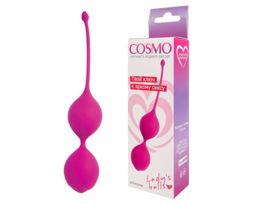 Ярко-розовые двойные вагинальные шарики с хвостиком Cosmo