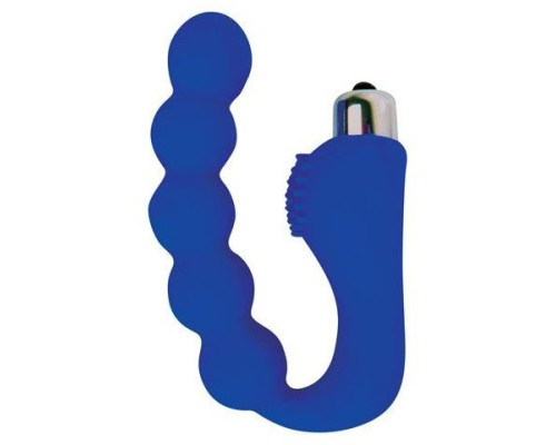 Синий силиконовый анальный вибромассажер-елочка