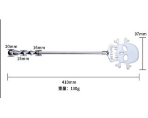 Серебристый металлический стек с черепом - 41 см.