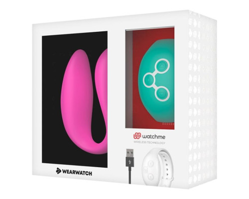 Розовый вибратор для пар с зеленым пультом-часами Weatwatch Dual Pleasure Vibe