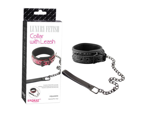 Чёрный кожаный ошейник с поводком Collar With Leash