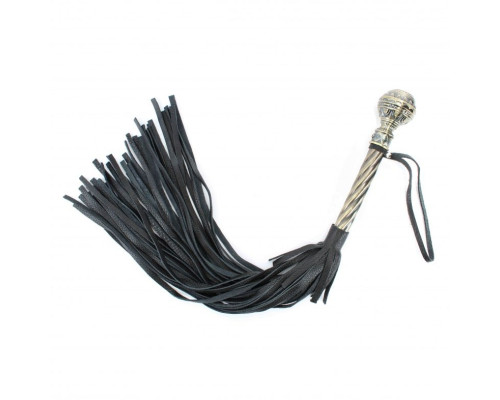 Чёрная многохвостая плеть с кованой рукоятью - 60 см.