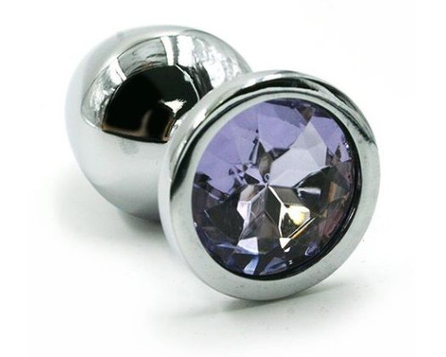 Серебристая алюминиевая анальная пробка с светло-фиолетовым кристаллом - 7 см.