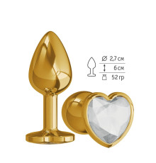 Золотистая анальная втулка с прозрачным кристаллом-сердцем - 7 см.