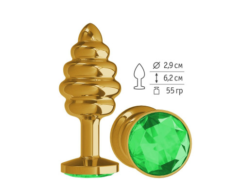 Золотистая пробка с рёбрышками и зеленым кристаллом - 7 см.