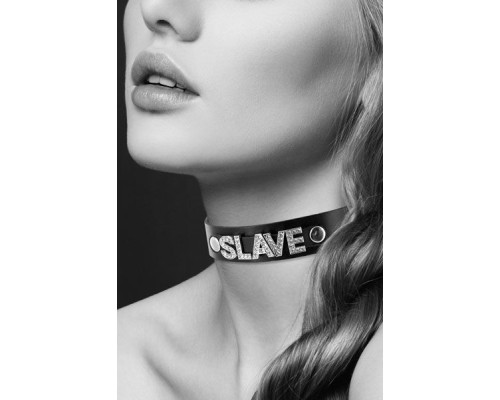 Чокер с надписью COLLIER STRASS SLAVE CUIR BOVIN