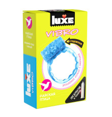 Голубое эрекционное виброкольцо Luxe VIBRO «Райская птица» + презерватив