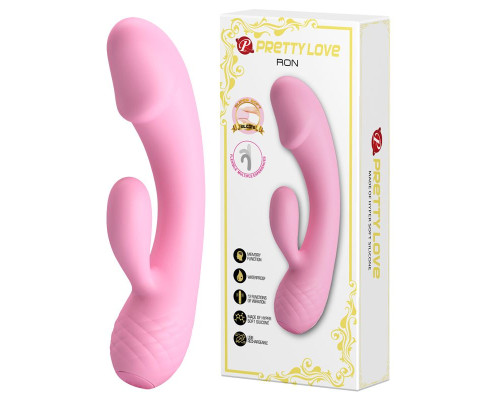 Розовый вибратор Ron с клиторальным отростком - 17,5 см.