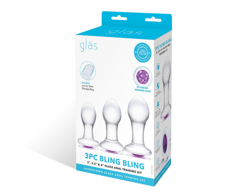 Набор из 3 стеклянных анальных пробок Bling Bling