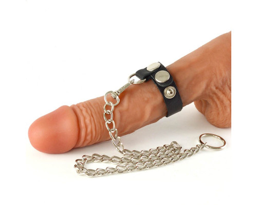 Чёрный кожаный поводок на пенис с 1 ремешком