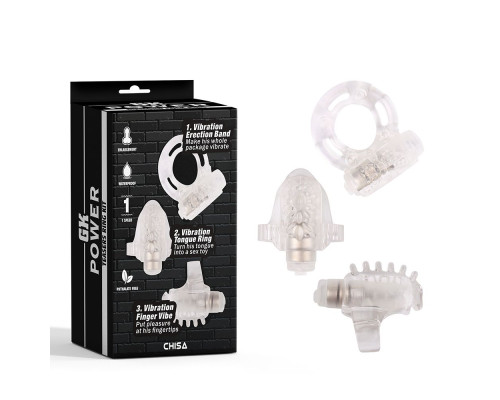 Набор из 3 прозрачных эрекционных колец с вибрацией Teasers Ring Kit