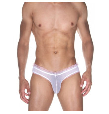 Мужские белые трусы-слипы с мелкой рюшей