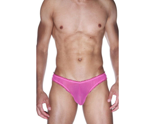 Мужские ярко-розовые трусы-бразилиана с рюшевой отделкой
