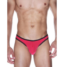 Красные мужские трусы-бразилиана с черной рюшевой отделкой