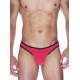 Красные мужские трусы-бразилиана с черной рюшевой отделкой