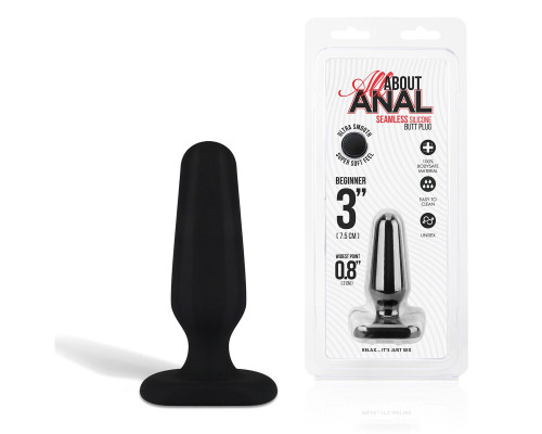 Черный анальный плаг из силикона Seamless Silicone Butt Plug - 7,5 см.