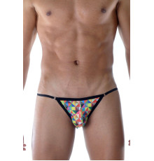 Яркие мужские трусы-танга с геометрическим принтом