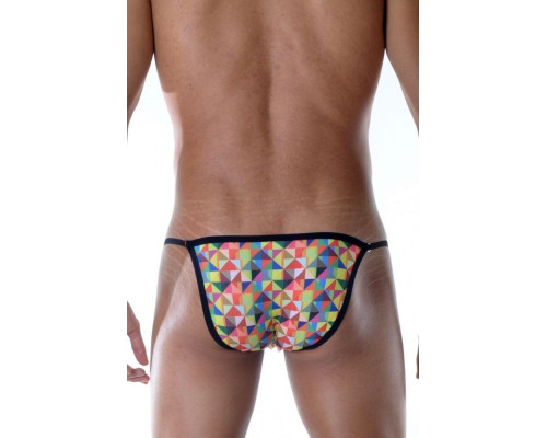 Яркие мужские трусы-танга с геометрическим принтом