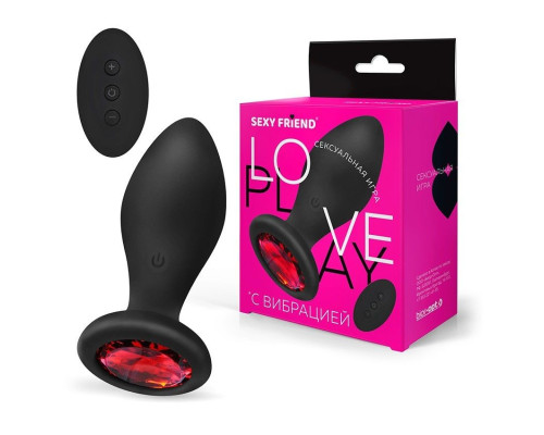 Черная вибровтулка с прозрачным кристаллом и пультом ДУ - 9 см.