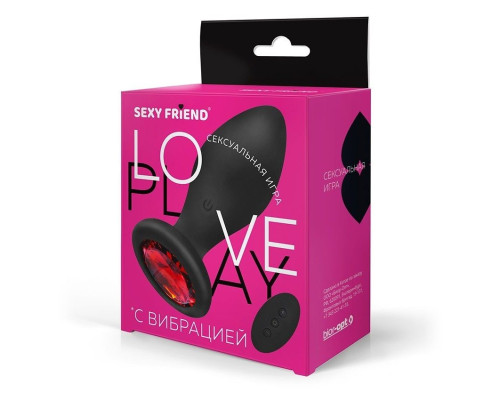 Черная вибровтулка с прозрачным кристаллом и пультом ДУ - 9 см.