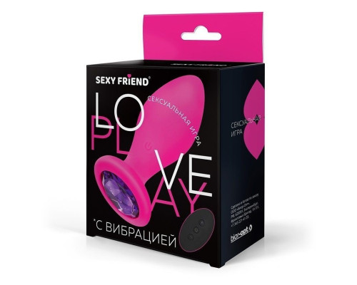 Розовая вибровтулка с фиолетовым кристаллом и пультом ДУ - 9 см.