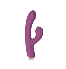 Фиолетовый силиконовый вибратор-кролик с вакуумным клиторальным отростком - 20,5 см.