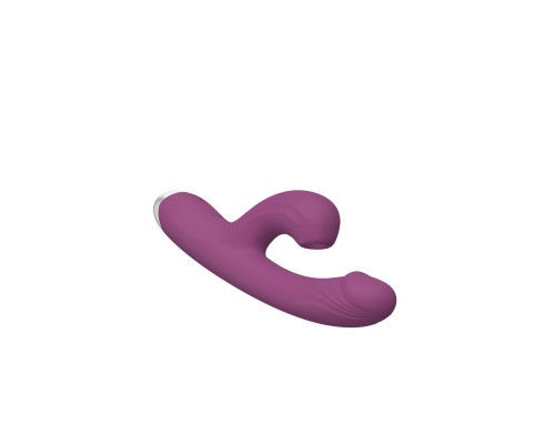 Фиолетовый силиконовый вибратор-кролик с вакуумным клиторальным отростком - 20,5 см.