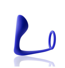 Синее эрекционное кольцо c анальным стимулятором Satyr