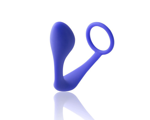 Синее эрекционное кольцо c анальным стимулятором Satyr