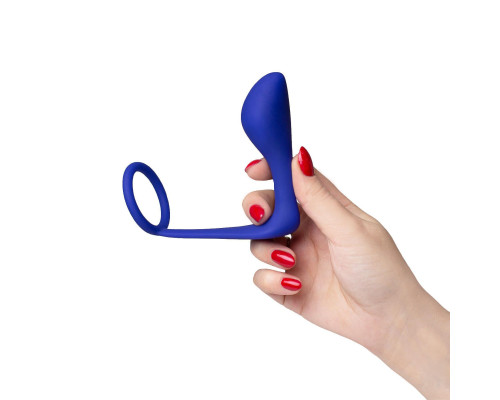 Синее эрекционное кольцо c анальным стимулятором Satyr