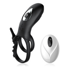 Черное эрекционное кольцо с вибрацией и утяжкой под мошонку