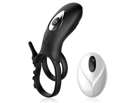 Черное эрекционное кольцо с вибрацией и утяжкой под мошонку