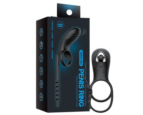 Черное эрекционное кольцо с вибрацией и утяжкой под мошонку