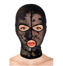 Черная кружевная маска на голову с отверстиями для глаз и рта