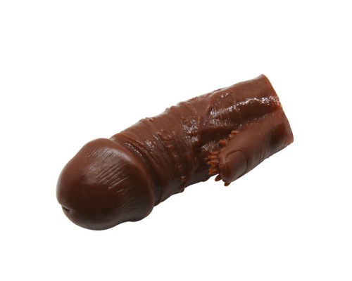 Коричневая насадка на пенис - 11,5 см.