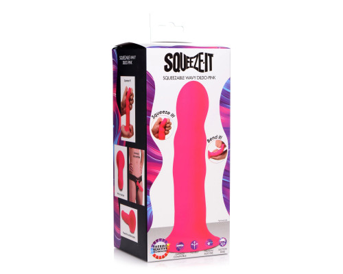 Розовый гибкий фаллоимитатор Squeeze-It Wavy Dildo - 18,3 см.