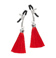 Зажимы на соски «Прищепки» с красными кисточками из шелка