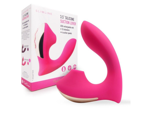 Розовый  L-образный вибромассажёр с вакуумной стимуляцией 3,5’’ Silicone Billow Suction Lover
