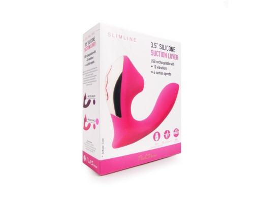 Розовый  L-образный вибромассажёр с вакуумной стимуляцией 3,5’’ Silicone Billow Suction Lover