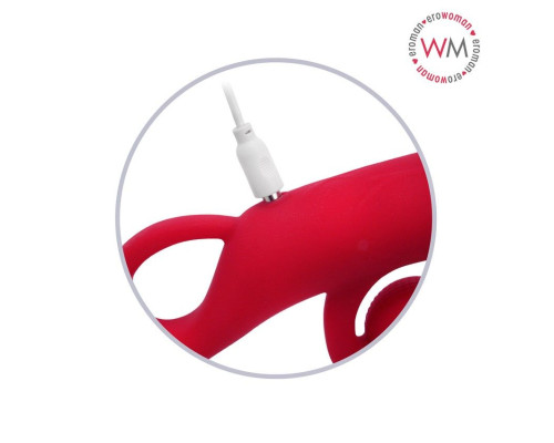 Малиновый вибратор-кролик - 20 см.