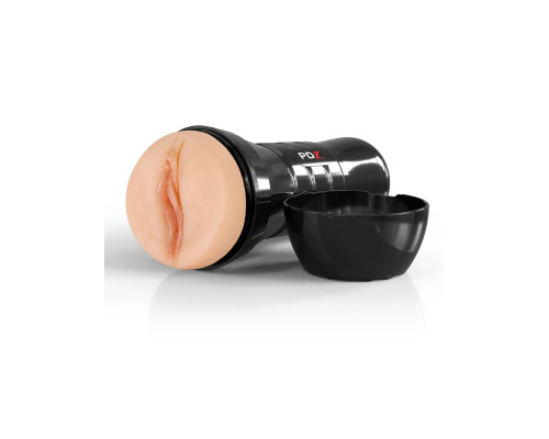 Телесный мастурбатор-вагина в черной колбе Super Juicy Snatch XXL