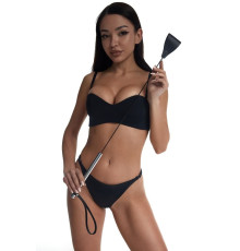 Стек с широким черным кожаным наконечником и металлической ручкой - 67 см.