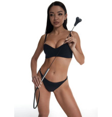 Стек с черным кожаным наконечником в виде сердца и металлической ручкой - 67 см.