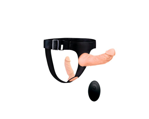 Женский страпон с 2 насадками, вибрацией и пультом ДУ