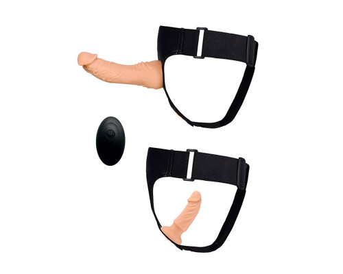 Женский страпон с 2 насадками, вибрацией и пультом ДУ