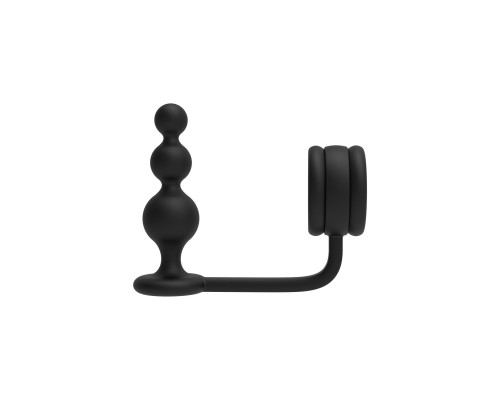 Черное эрекционное кольцо с анальной елочкой Cockring With Beaded Anal Plug