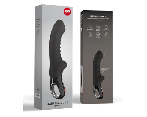 Черный вибратор с рёбрышками Tiger Black Line - 22,3 см.